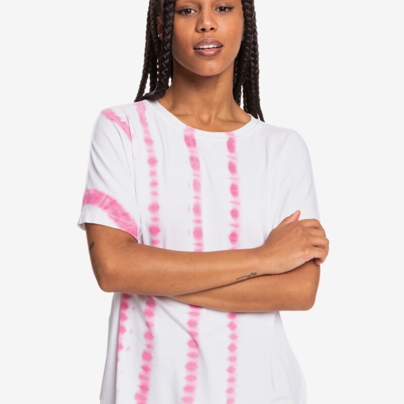 Pink-White Women's Patterned T-Shirt Roxy Over The Rainbo - Women