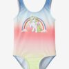 Pink and blue patterned one-piece swimsuit name it Makina - Girls