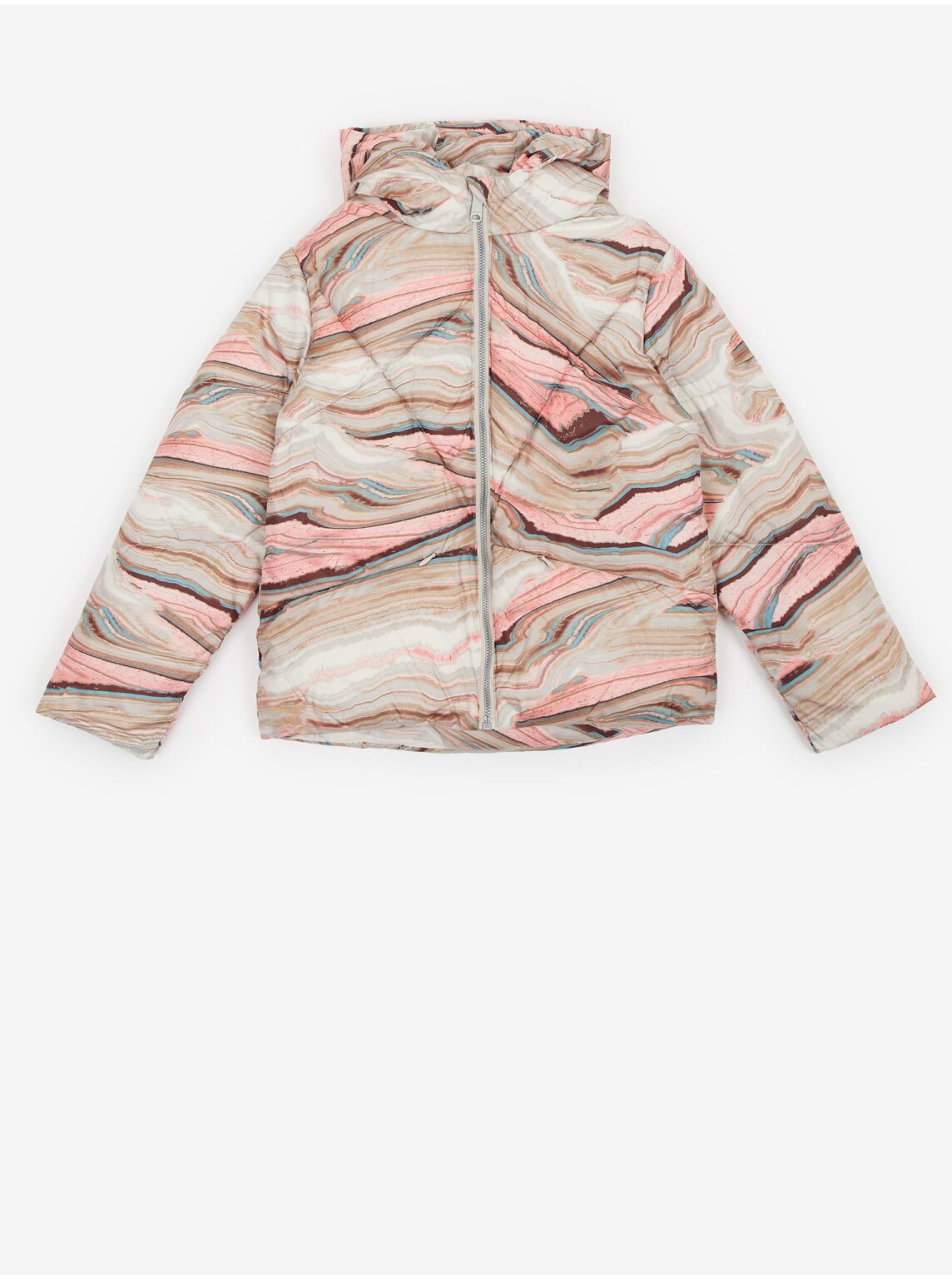 Pink-beige patterned quilted jacket with hood Tom Tailor - Girls