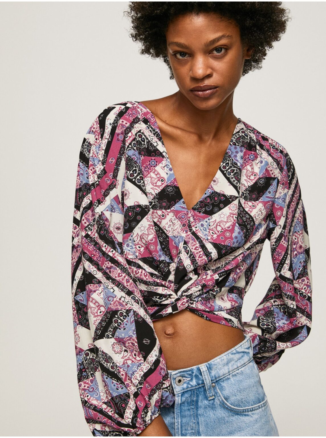 Pink-black women's patterned short blouse Pepe Jeans Poliana - Women