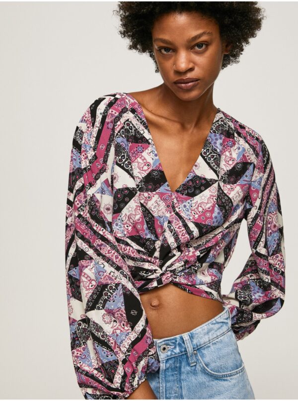Pink-black women's patterned short blouse Pepe Jeans Poliana - Women