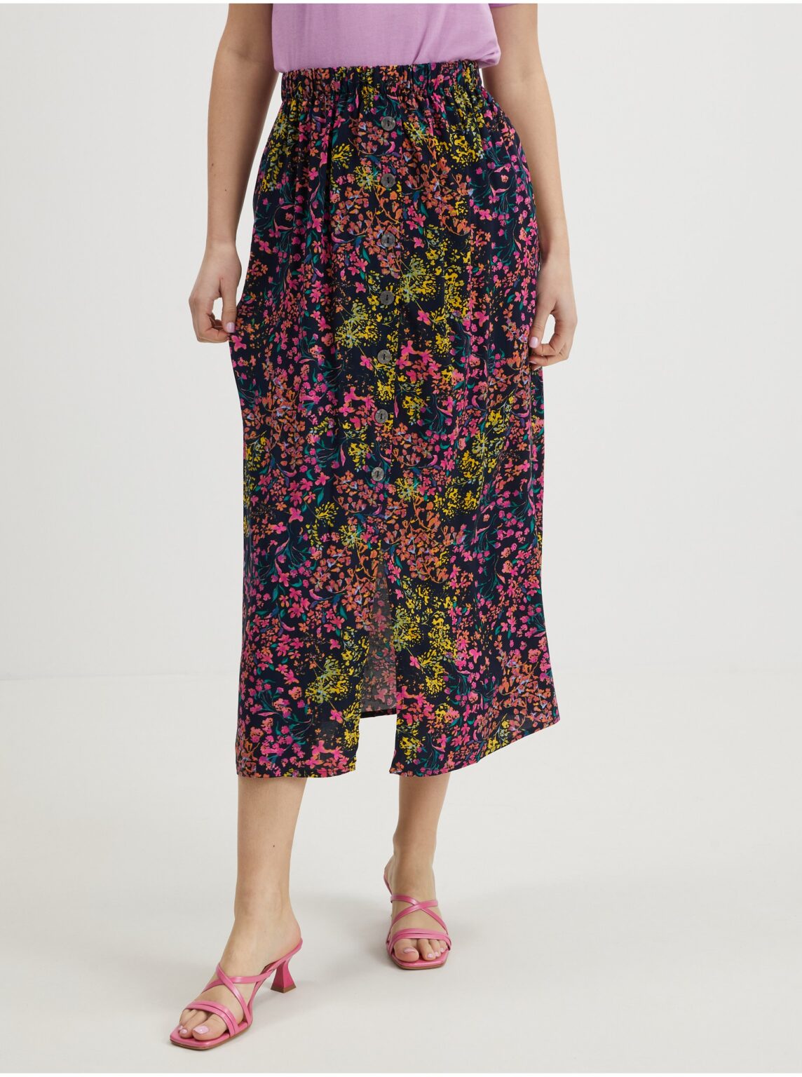 Pink-blue floral midi skirt ONLY - Ladies