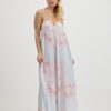 Pink-blue women's patterned maxi-dresses for shoulder straps ONLY Tina - Ladies