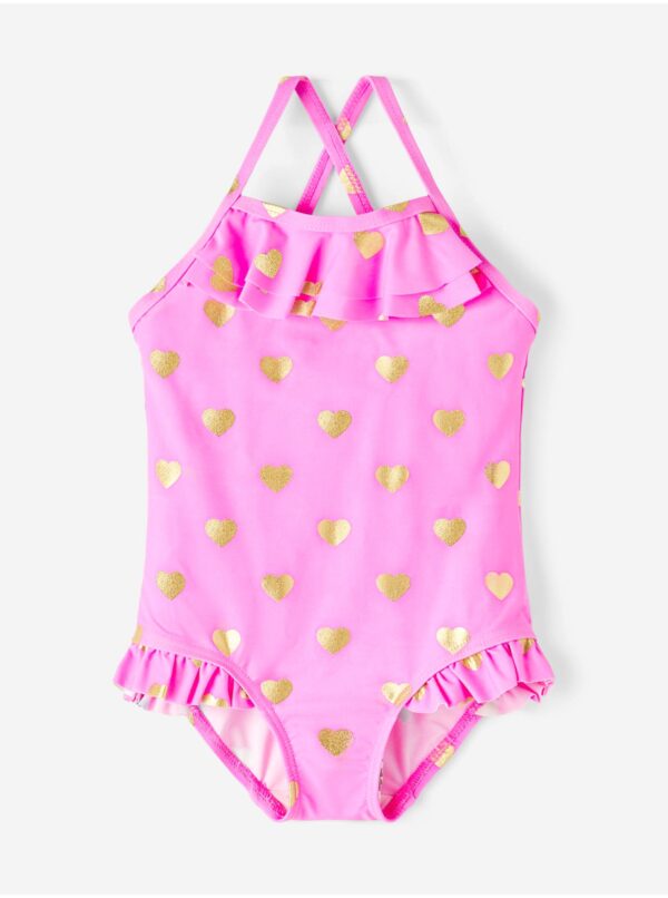Pink girly patterned swimsuit name it Zuma - Girls