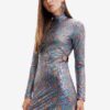 Pink-green women's metallic sheath dress with cut-outs Desigual - Ladies