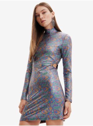 Pink-green women's metallic sheath dress with cut-outs Desigual - Ladies