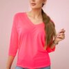 Pink neon blouse with V-neck