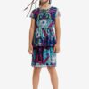 Pink-turquoise girly patterned dress Desigual Caleido - Girls