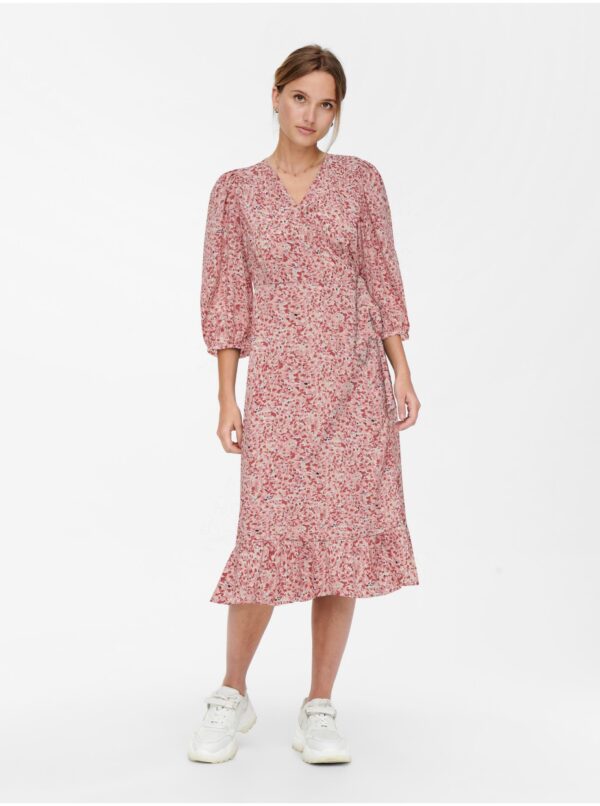 Pink women's floral wrap midi dress ONLY Olivia - Women's