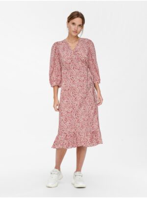 Pink women's floral wrap midi dress ONLY Olivia - Women's