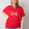 Piros plus size blúz kivágással az ujjakon
