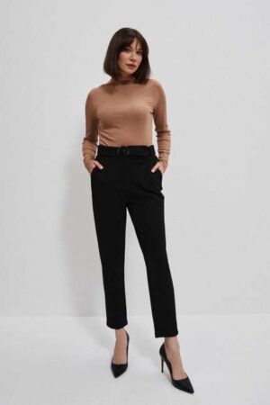 Plain trousers with decorative belt