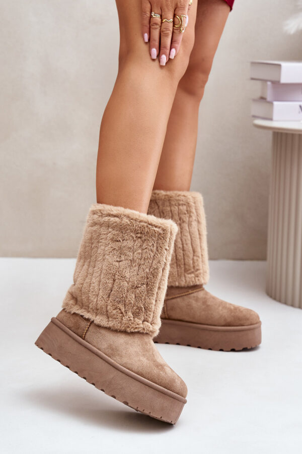 Platform snow boots with a turned-up upper beige Lisonea