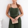 Pleated jumpsuit with khaki straps