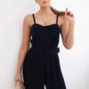 Pleated jumpsuit with straps navy blue