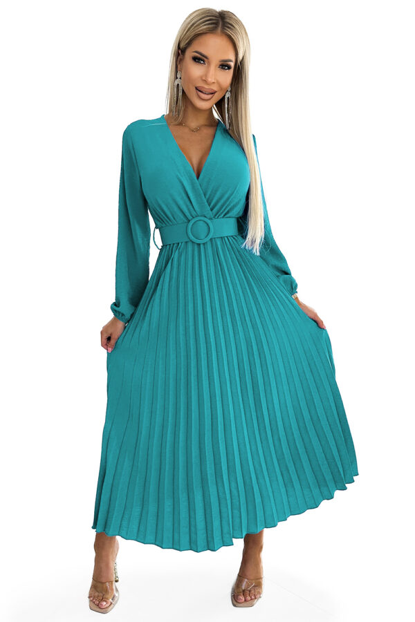 Pleated midi dress with a neckline