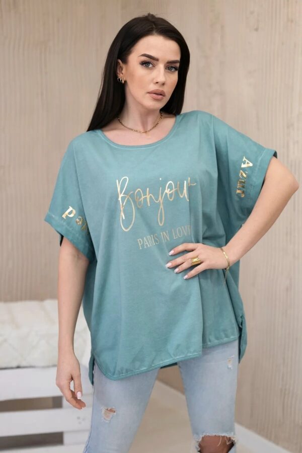 Plus Size Steamed Cotton Blouse Dark Mint