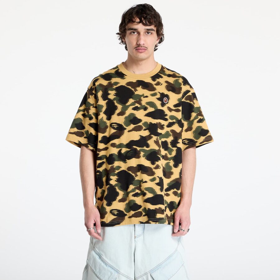 Póló A BATHING APE 1St Camo Jacquard Ape Head Relaxed Fit Tee UNISEX Yellow S-alacsony-ár