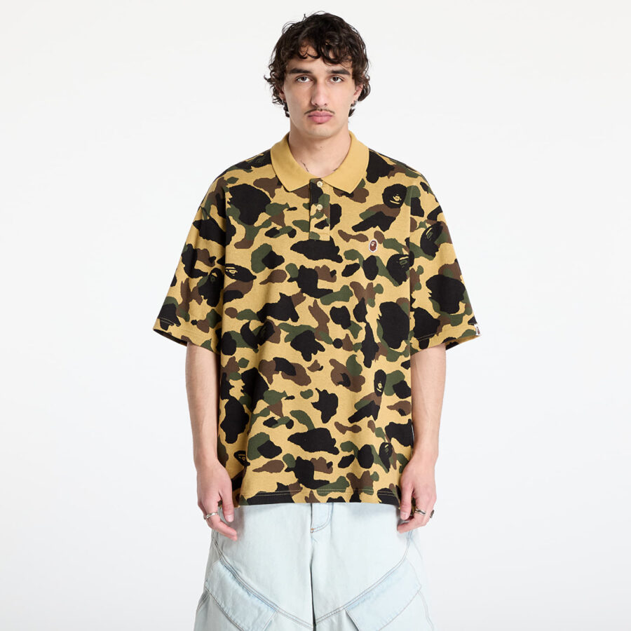 Póló A BATHING APE 1St Camo Jacquard Relaxed Fit Polo Shirt UNISEX Yellow L-alacsony-ár