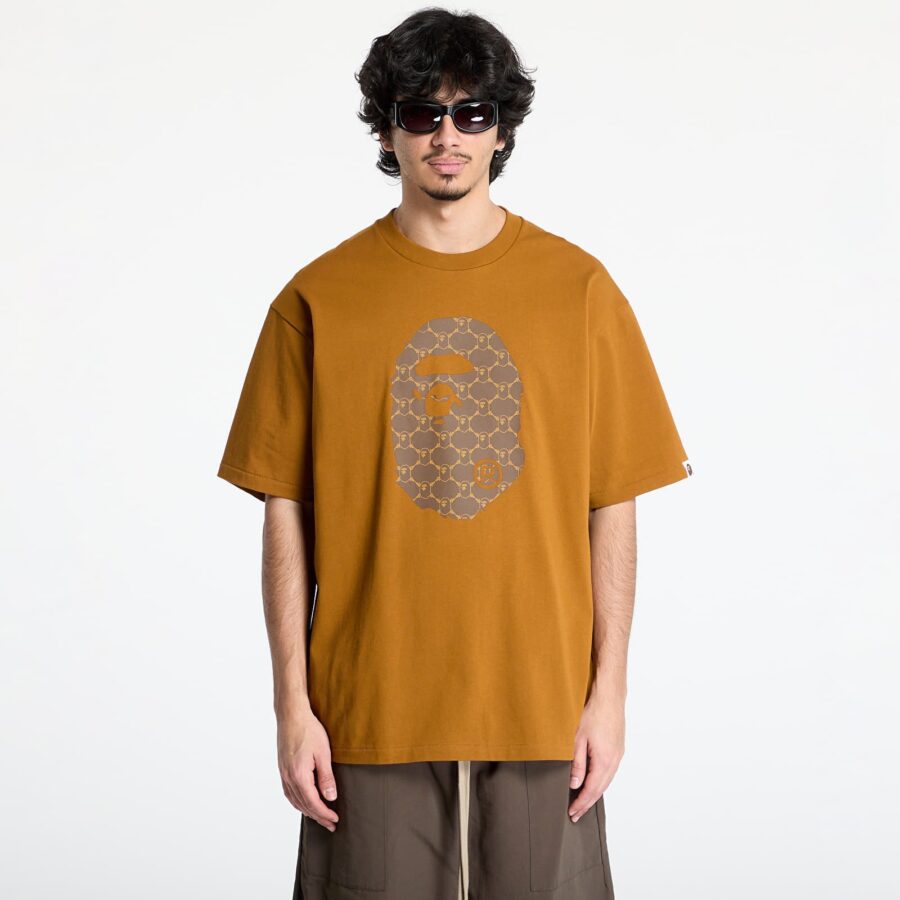 Póló A BATHING APE College Monogram Ape Head Relaxed Fit Tee UNISEX Beige S-alacsony-ár