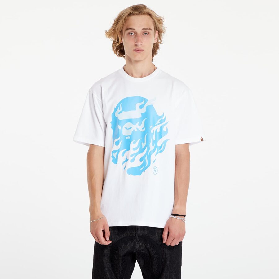 Póló A BATHING APE Flame Ape Head Tee White/ Blue XXL-alacsony-ár
