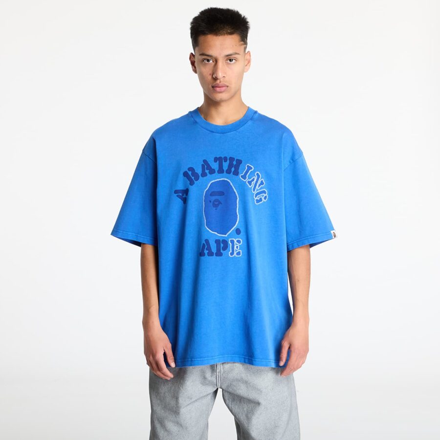 Póló A BATHING APE Garment Dye College Relaxed Fit Tee Blue M-alacsony-ár