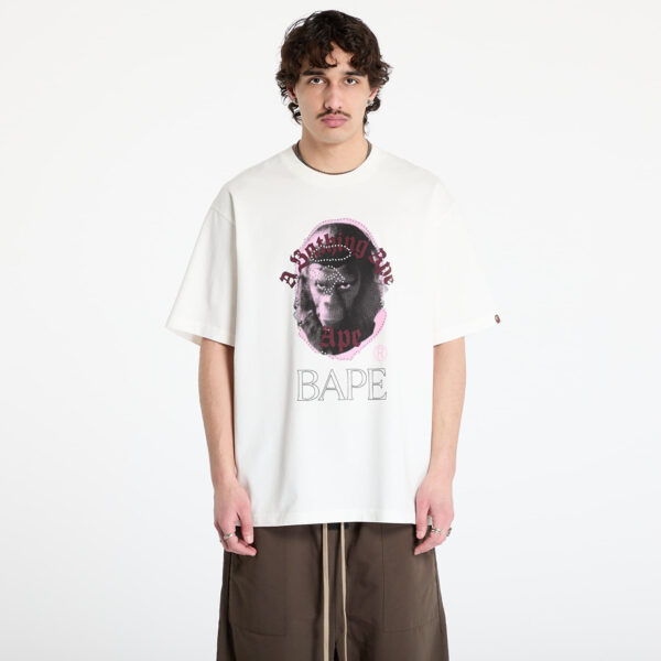 Póló A BATHING APE Garment Dye Rhinestone Ape Head Relaxed Fit Tee UNISEX Ivory L-alacsony-ár
