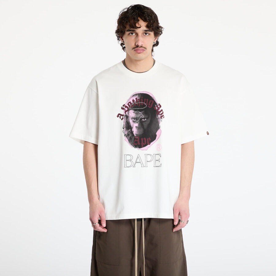 Póló A BATHING APE Garment Dye Rhinestone Ape Head Relaxed Fit Tee UNISEX Ivory L-alacsony-ár