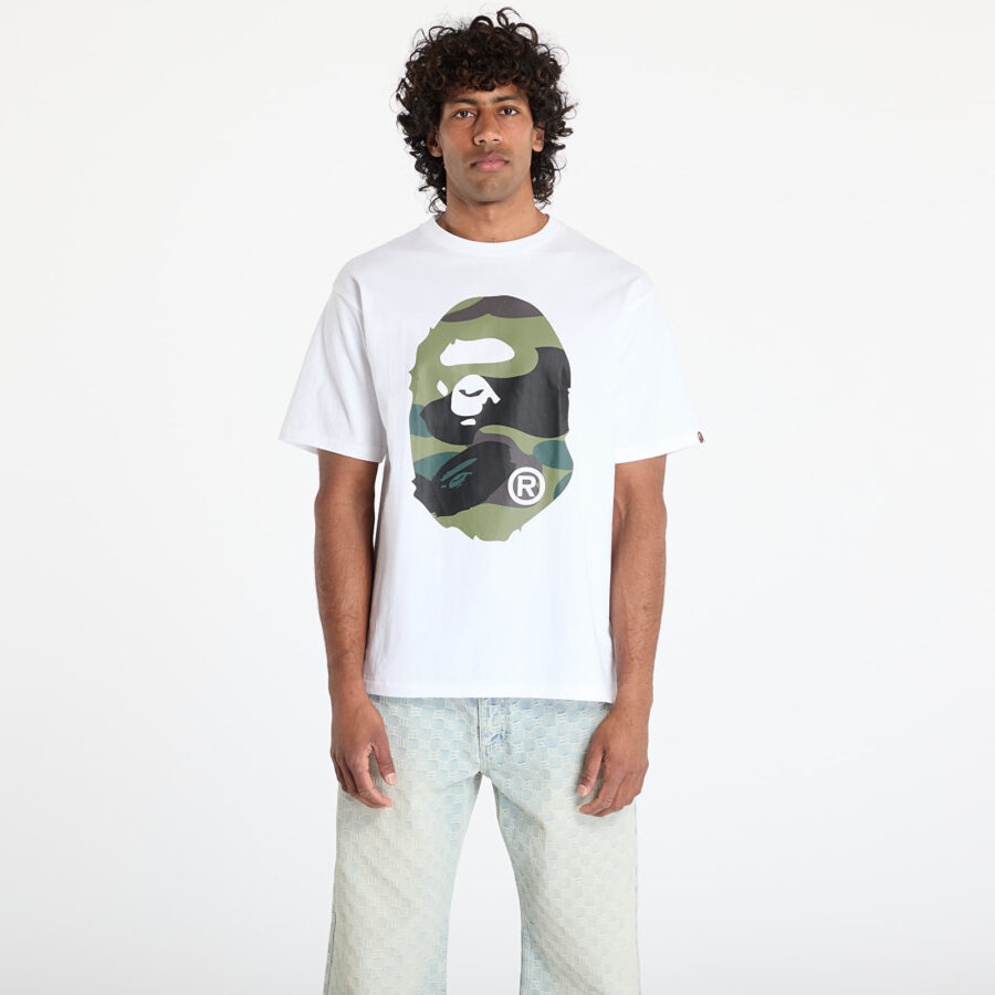 Póló A BATHING APE Giant 1St Camo Big Ape Head Tee UNISEX White/ Green M-alacsony-ár