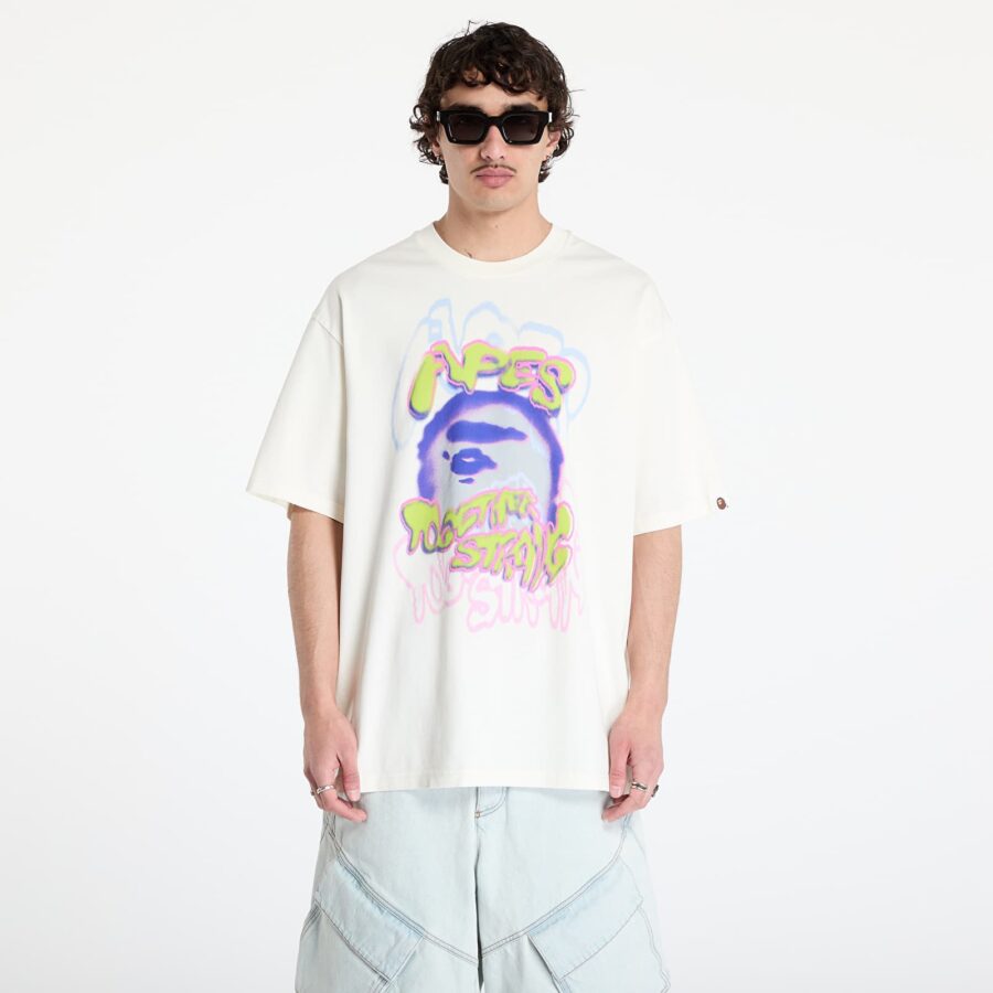 Póló A BATHING APE Heavy Washed Logo Relaxed Fit Tee UNISEX Ivory S-alacsony-ár