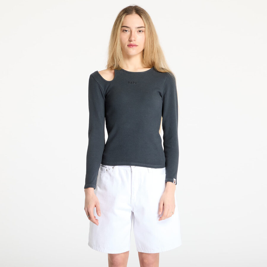 Póló A BATHING APE Pigment Dyed Cut Out Rib L/S Tee Black S-alacsony-ár