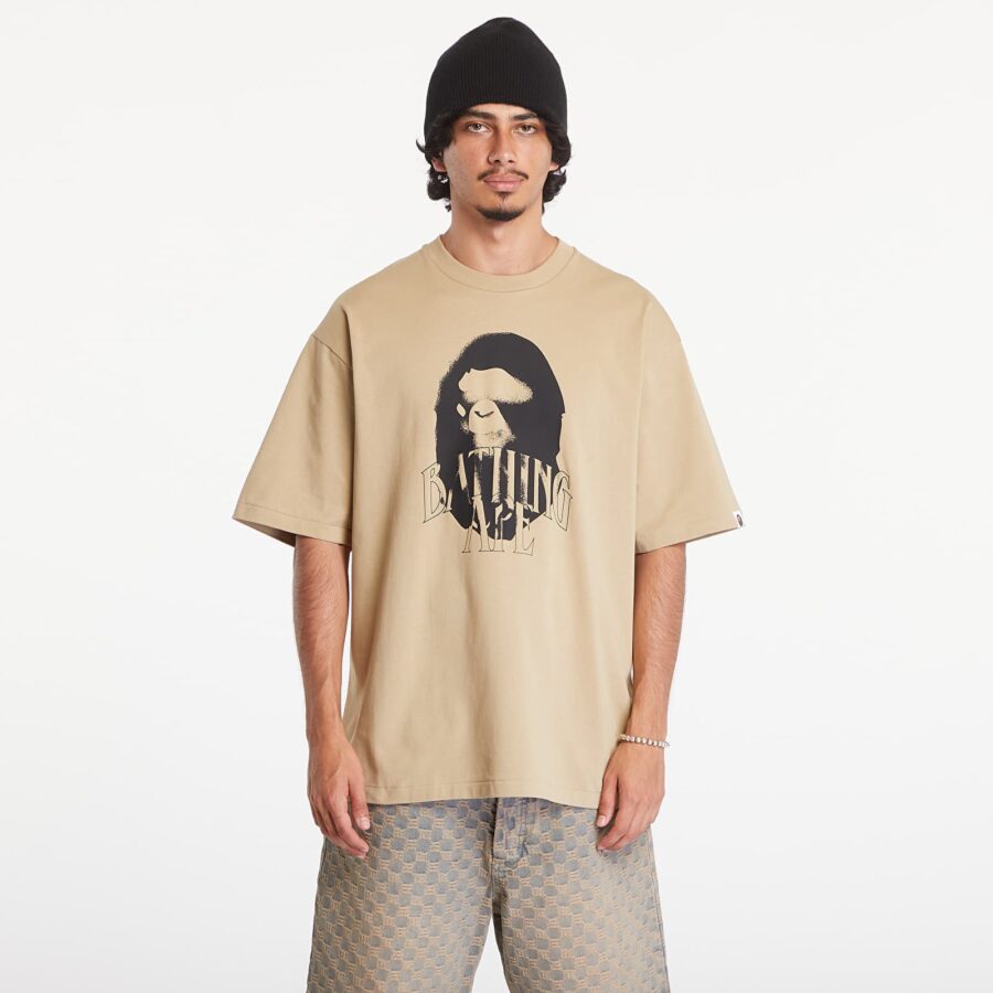 Póló A BATHING APE Spray Print Logo Relaxed Fit Short Sleeve Tee Beige XXL-alacsony-ár