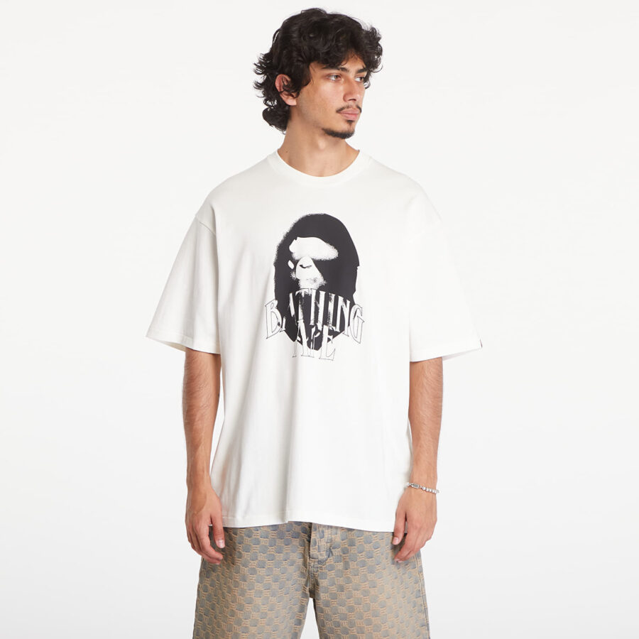 Póló A BATHING APE Spray Print Logo Relaxed Fit Short Sleeve Tee Ivory XXL-alacsony-ár