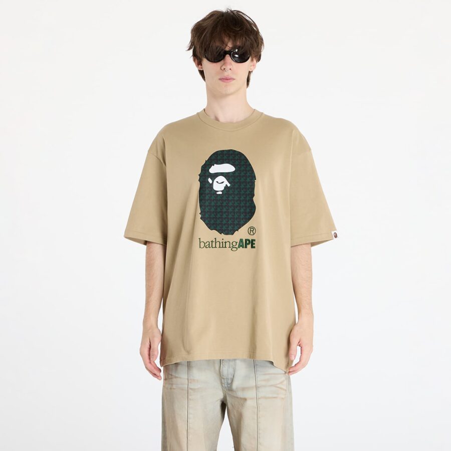 Póló A BATHING APE Sta Houndstooth By Bathing Ape Relaxed Fit Tee M Beige XXL-alacsony-ár