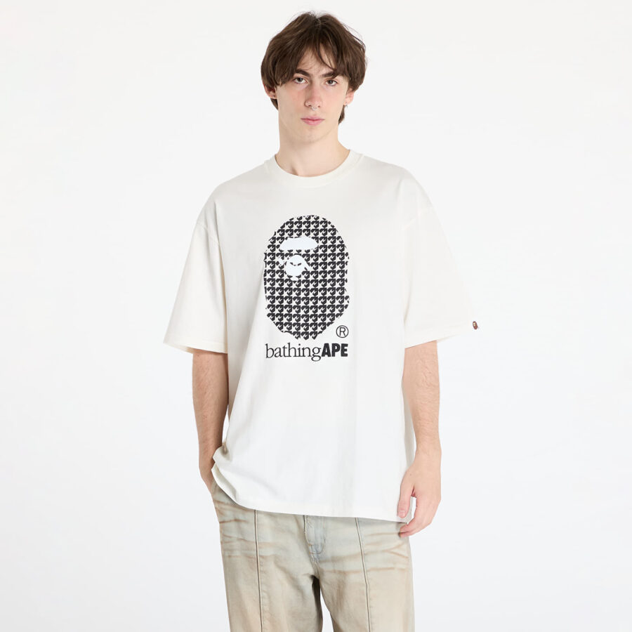 Póló A BATHING APE Sta Houndstooth By Bathing Ape Relaxed Fit Tee M Ivory XL-alacsony-ár