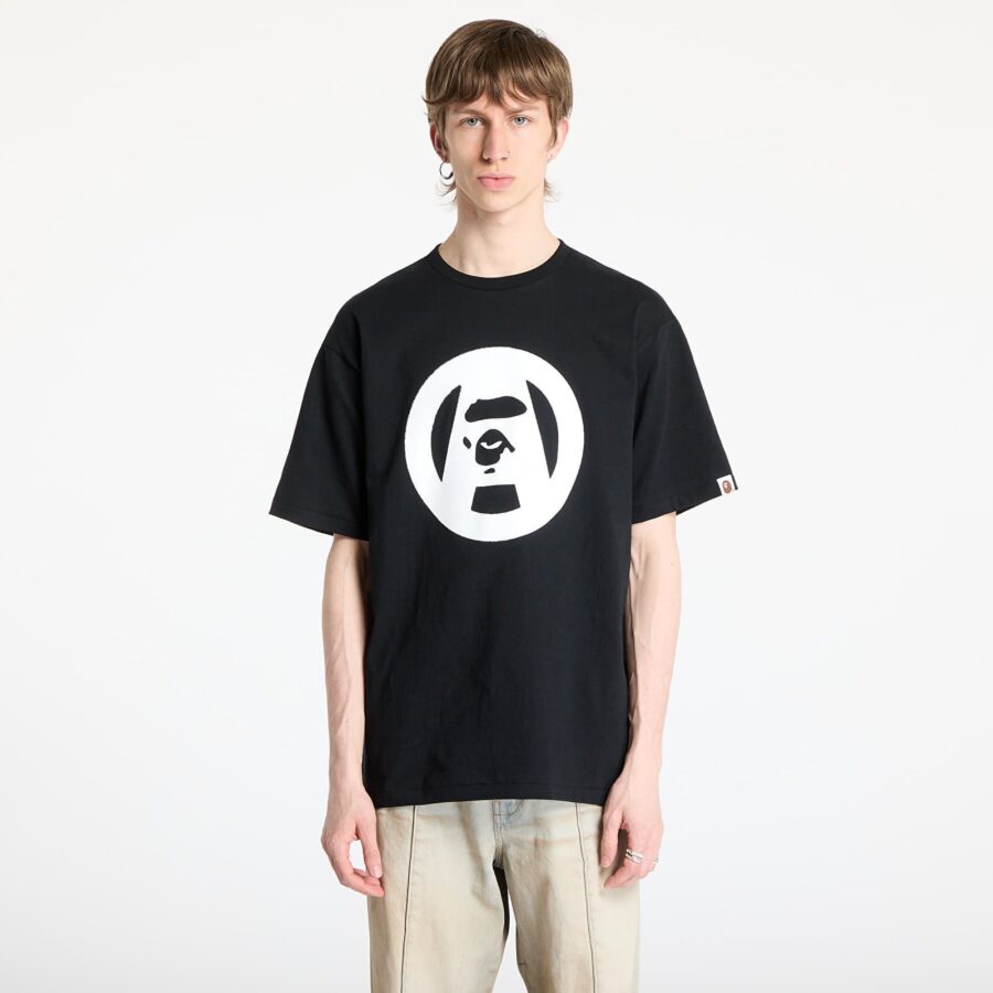 Póló A BATHING APE Stencil Circle Ape Face Tee UNISEX Black S-alacsony-ár