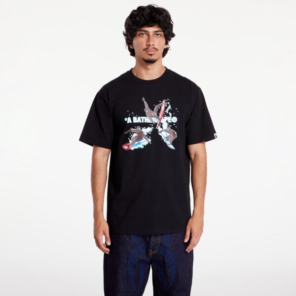 Póló A BATHING APE Surfing Apes Tee Black S-alacsony-ár