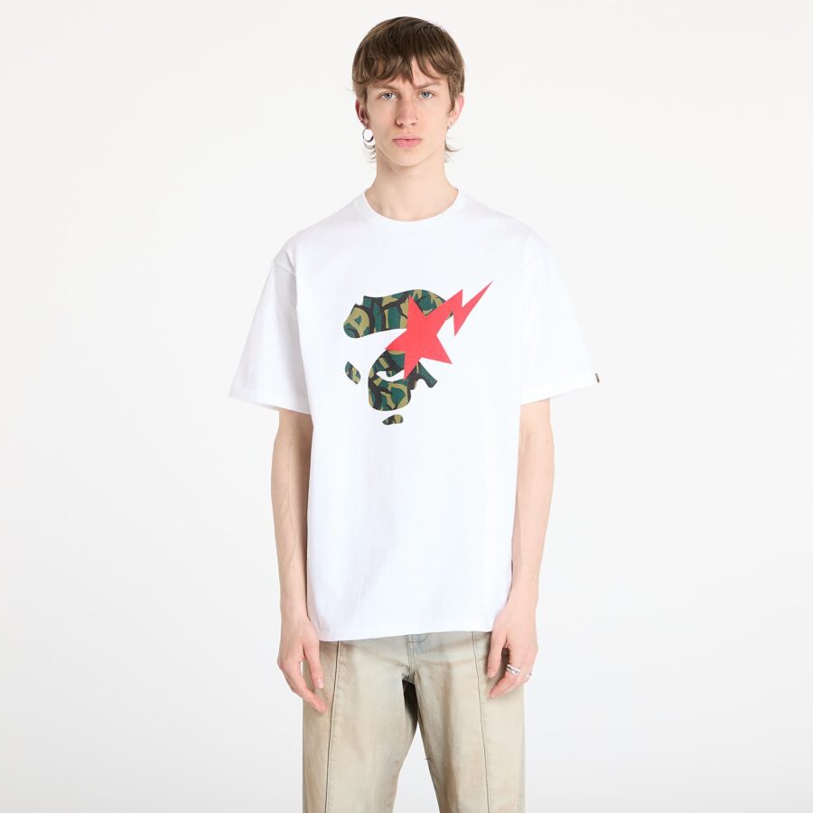 Póló A BATHING APE Trial Camo Face Sta Tee UNISEX White S-alacsony-ár