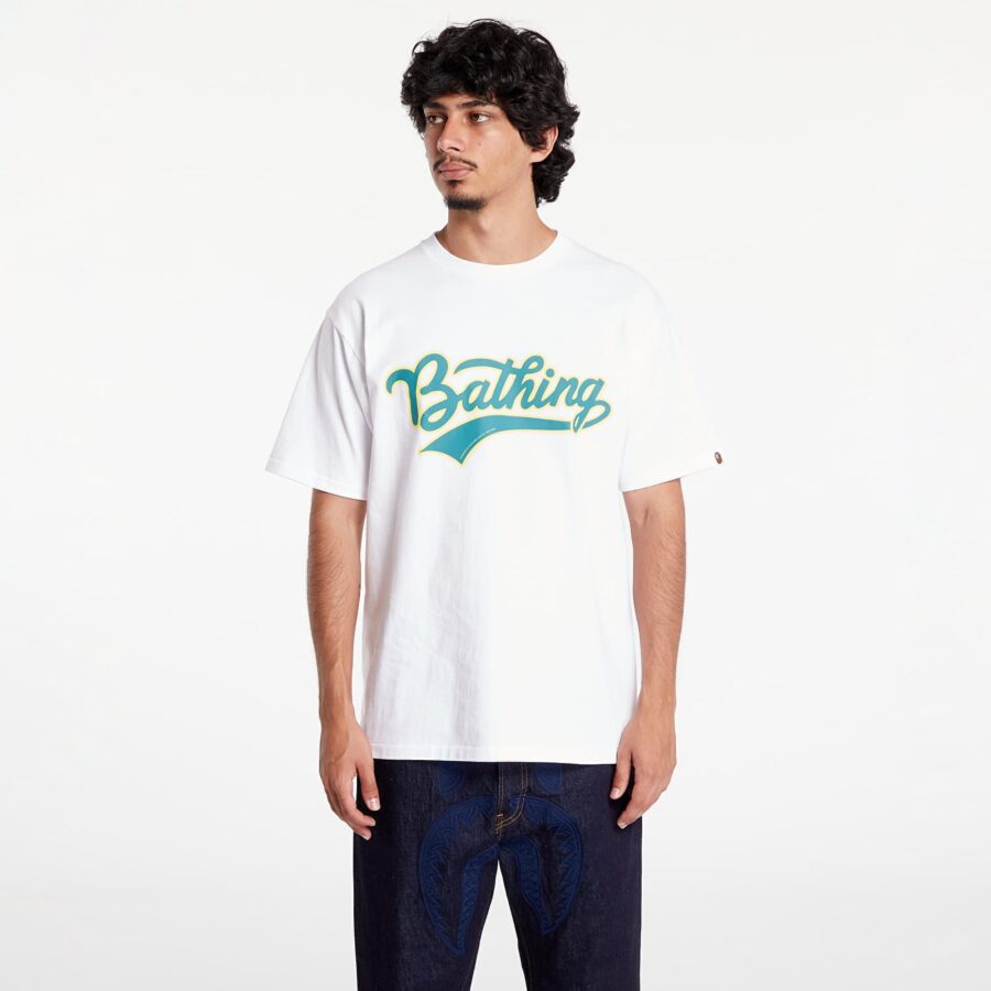 Póló A BATHING APE Varsity Baseball Logo Tee White S-alacsony-ár