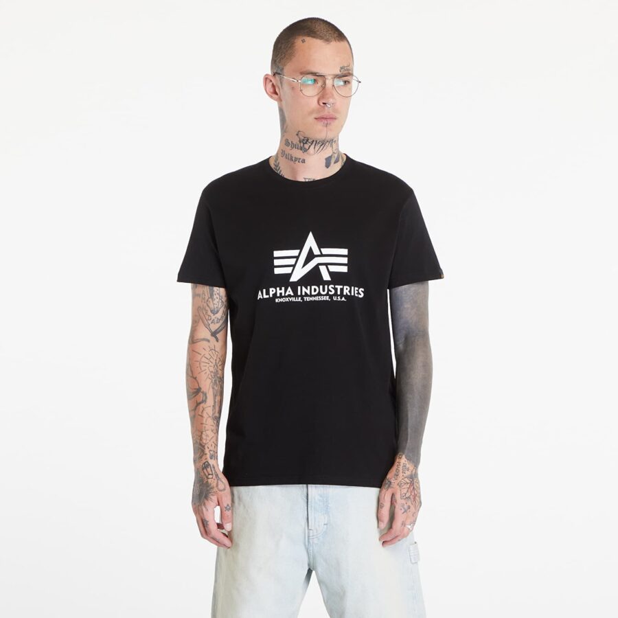 Póló Alpha Industries Basic Tee Black/ White S-alacsony-ár