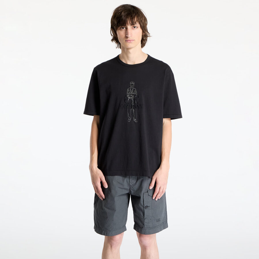 Póló C.P. Company 1020 Jersey Logo T-Shirt Black S-alacsony-ár
