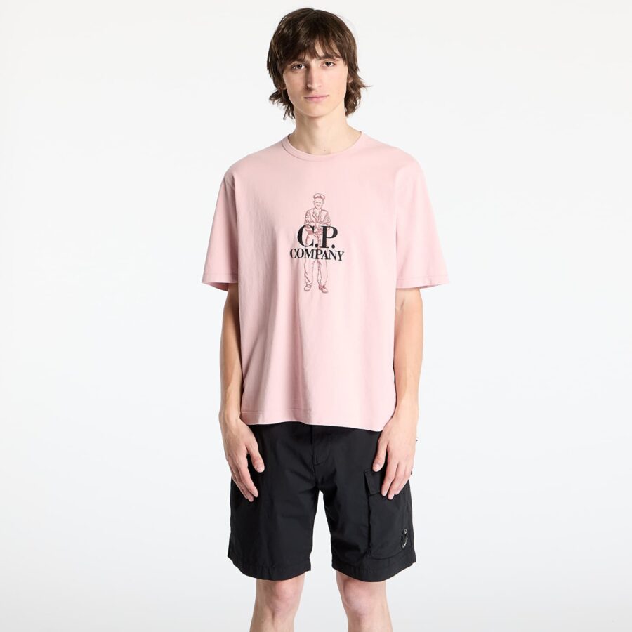 Póló C.P. Company 1020 Jersey Logo T-Shirt Misty Rose Pink L-alacsony-ár