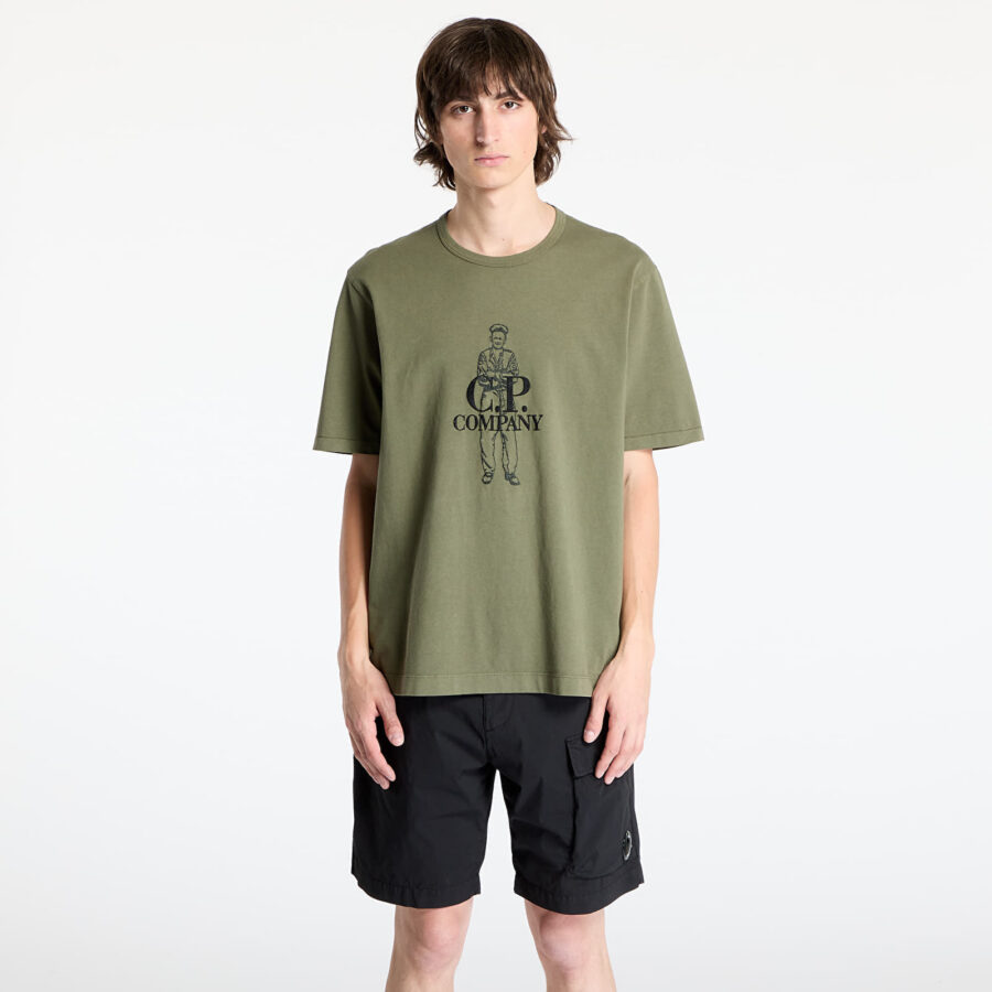 Póló C.P. Company 1020 Jersey Logo T-Shirt Thyme Green S-alacsony-ár