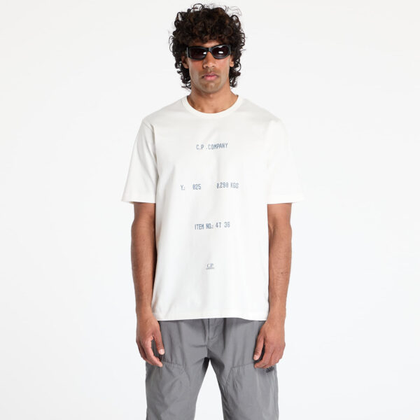 Póló C.P. Company 30/2 Mercerized Jersey Twisted Typographic Logo T-Shirt Gauze White S-alacsony-ár