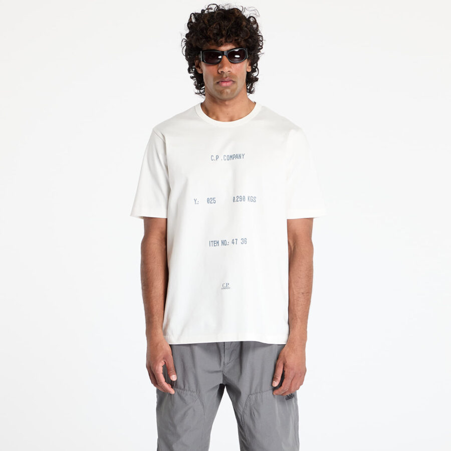 Póló C.P. Company 30/2 Mercerized Jersey Twisted Typographic Logo T-Shirt Gauze White S-alacsony-ár