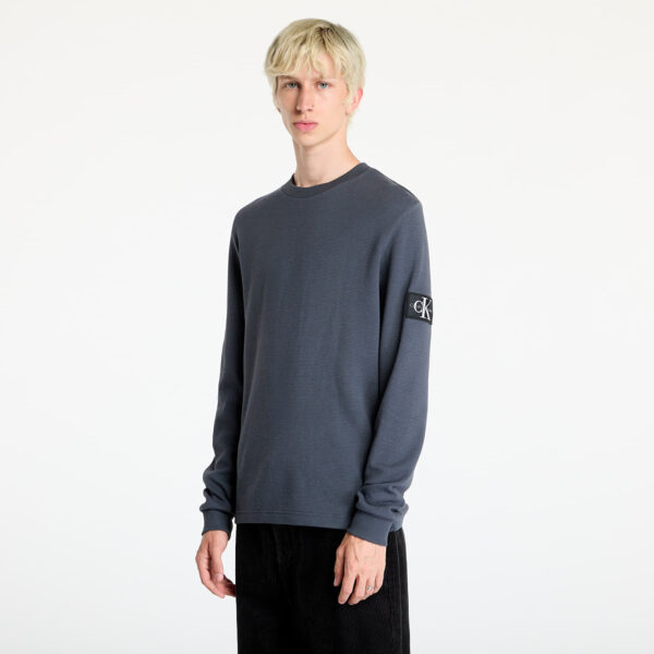 Póló Calvin Klein Jeans Badge Waffle Longsleeve Tee Ebony L-alacsony-ár