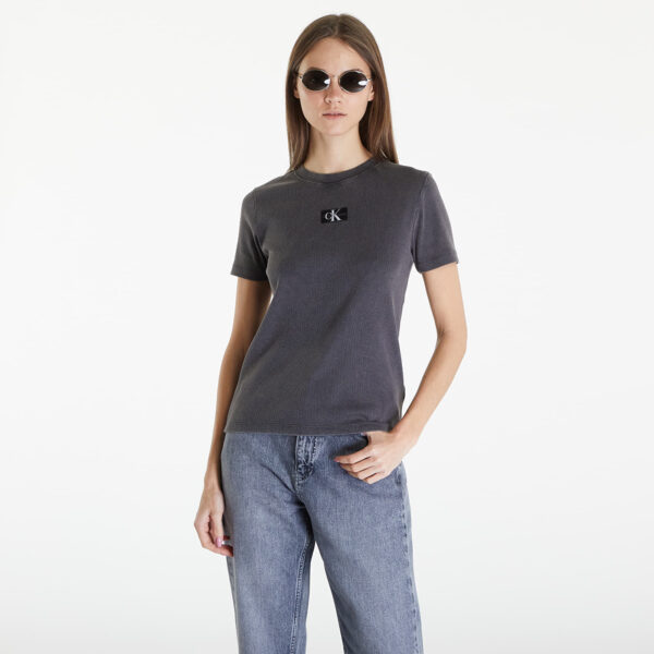 Póló Calvin Klein Jeans Label Washed Rib Slim Short Sleeve Tee Gray L-alacsony-ár