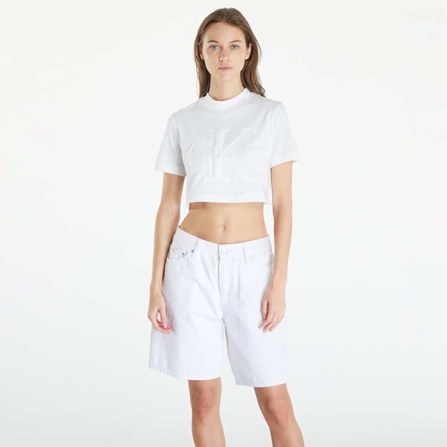 Póló Calvin Klein Jeans Premium Monologo Cropped T-Shirt White L-alacsony-ár