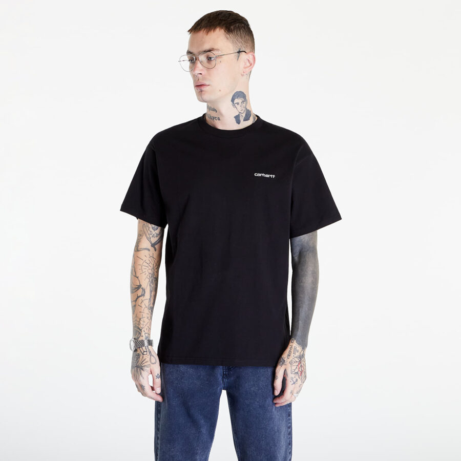 Póló Carhartt WIP S/S Script Embroidery T-Shirt Black/ White L-alacsony-ár