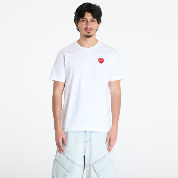 Póló Comme des Garçons PLAY Emblem x Rhinestone T-Shirt UNISEX White/ Red XXS-alacsony-ár